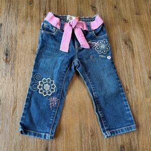 3/24$ Old Navy Baby Embroidered Jeans with Pink “Belt” size 12-18 months